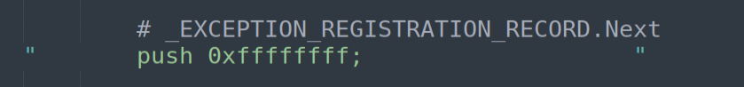 PUSH 0xFFFFFFFF — Next field (chain terminator) pushed to stack
