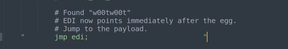 JMP EDI — egg matched; jump into payload