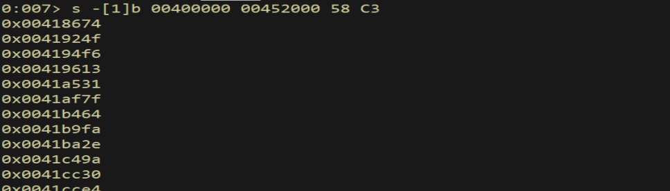 s -[1]b — POP EAX; RET found at 0x00418674