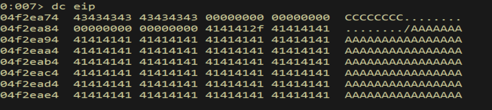 dds @eip — method region holds 0x43 bytes