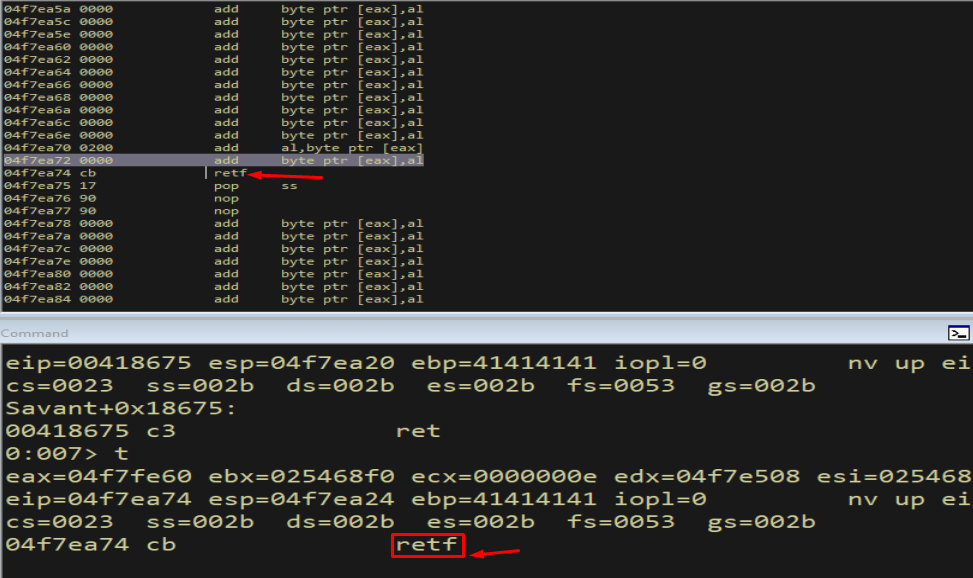 WinDbg — \xEB is mangled in memory region; instruction invalid