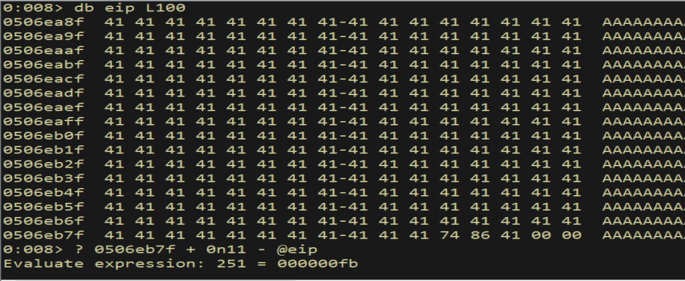 WinDbg — ? calculation yields 251 bytes of usable space