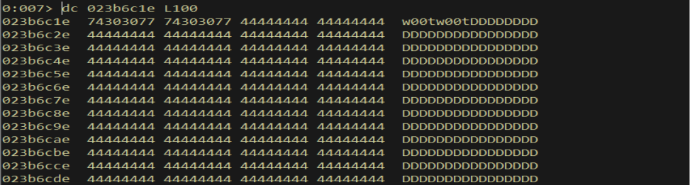 dc address — secondary buffer contents confirmed in memory