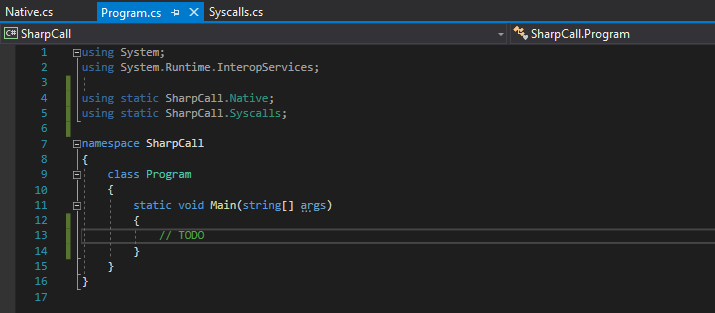 Using directives importing static Native and Syscalls classes
