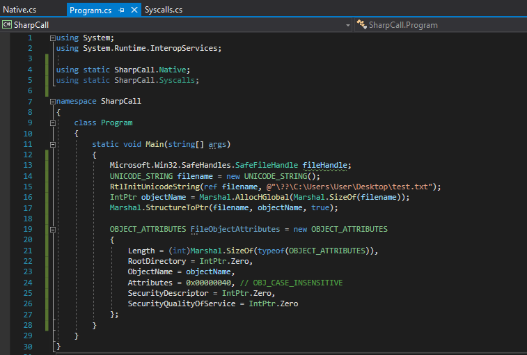 OBJECT_ATTRIBUTES structure initialization in Program.cs