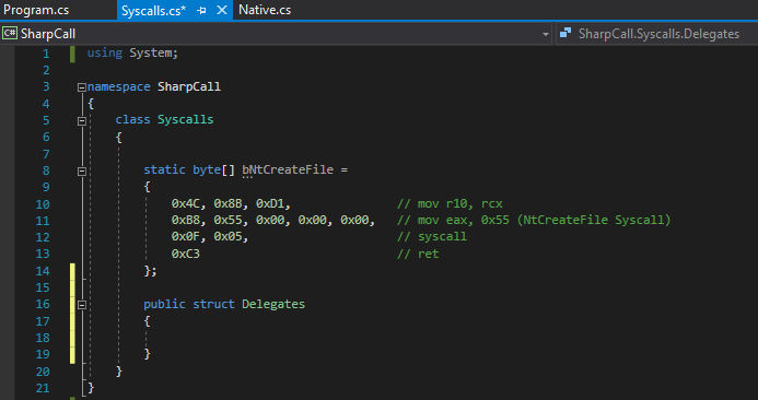 Public struct Delegates declaration within Syscalls class