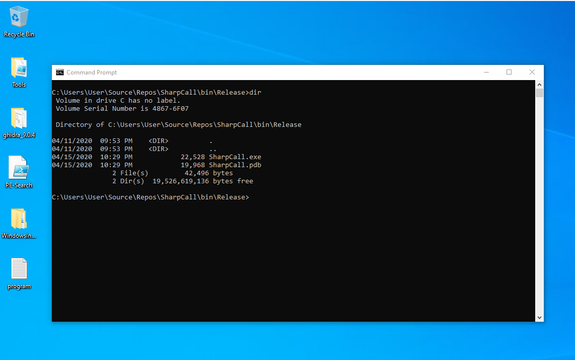 Desktop directory before execution showing absence of test.txt