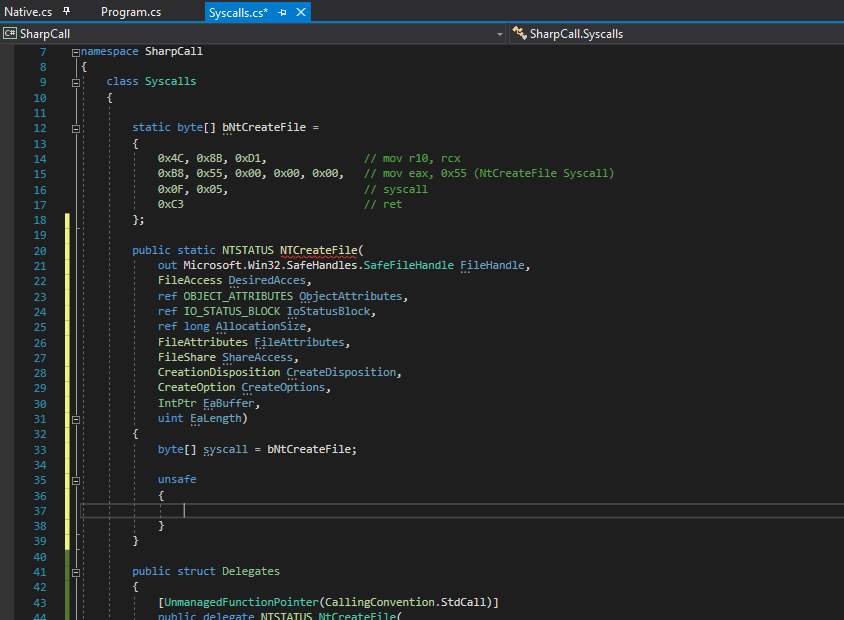Unsafe context setup with syscall byte array assignment