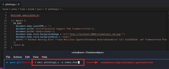 Example of WASM compilation and execution &ndash; PoC fraud social engineering attack