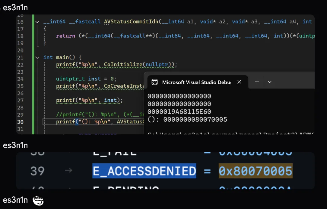 Access denied error when calling WSC COM API from an unsigned process