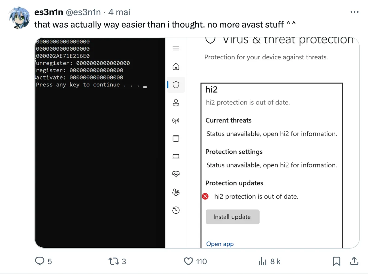 Tweet announcing the defendnot project in early development