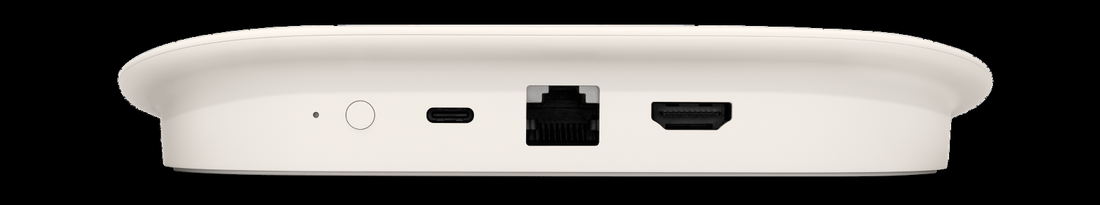 Google TV Streamer 4K external interfaces showing LED, button, USB-C, Ethernet, and HDMI