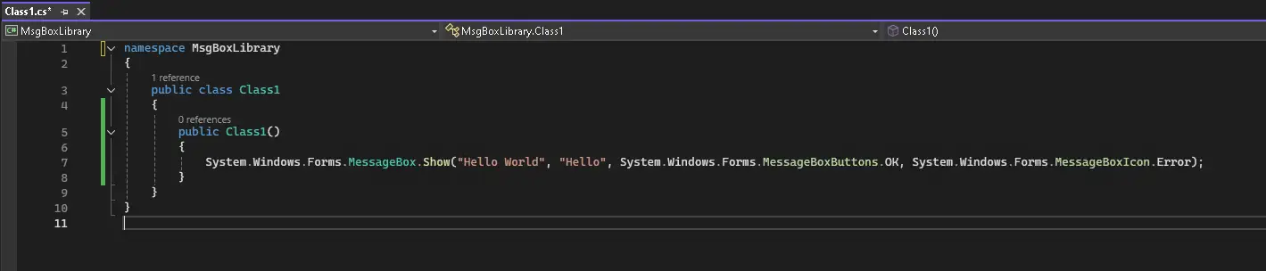 Source of the simple MsgBoxLibrary.dll used as an in-process payload