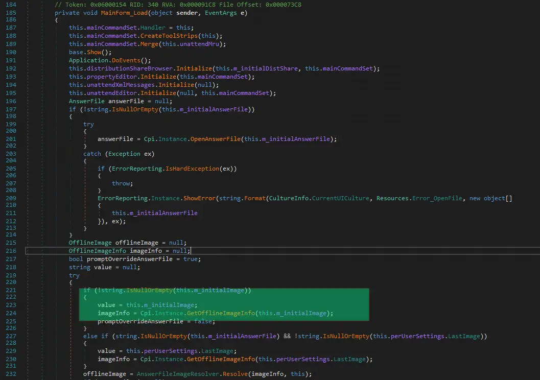 dnSpy decompilation of the MainForm constructor and the Mainform_Load handler