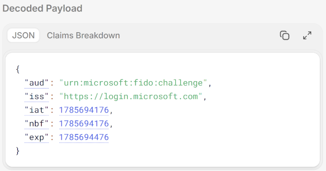 FIDO challenge JWT in the Entra ID login page configuration