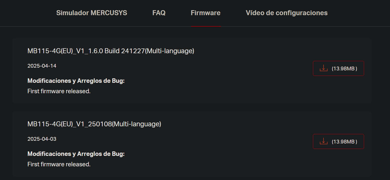 Firmware versions available in the downloads section