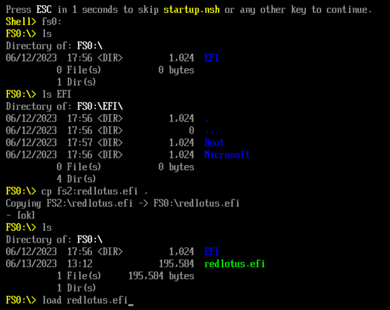 Loading redlotus.efi from the UEFI shell