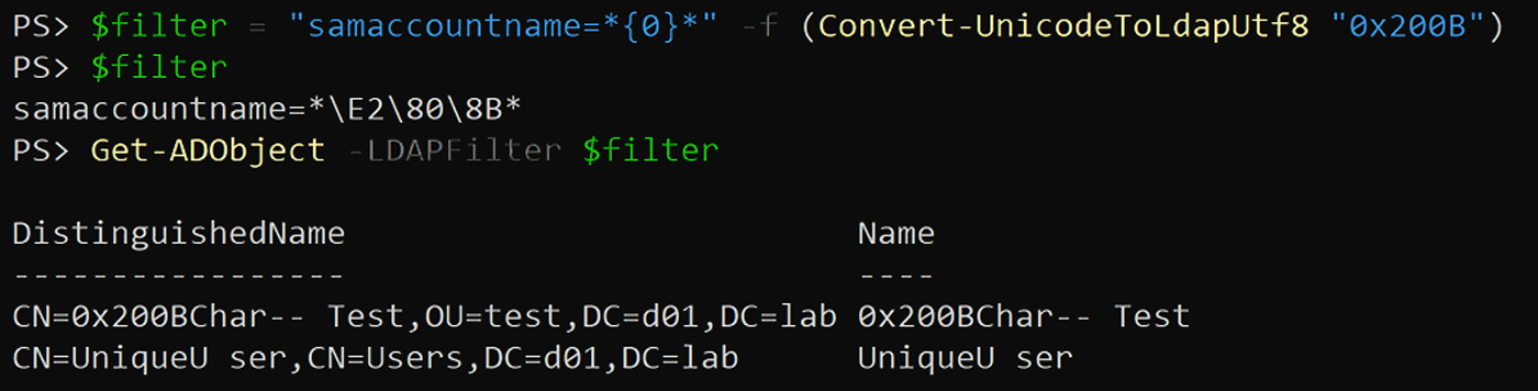 Verifying that the function works by testing 0x200B