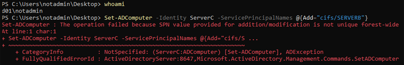 Non-domain admin users can't configure conflicting SPN aliases