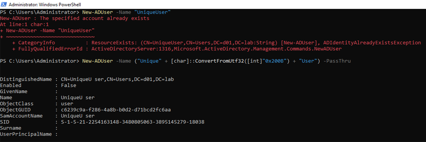 By adding a hidden Unicode character to the string, the command successfully runs