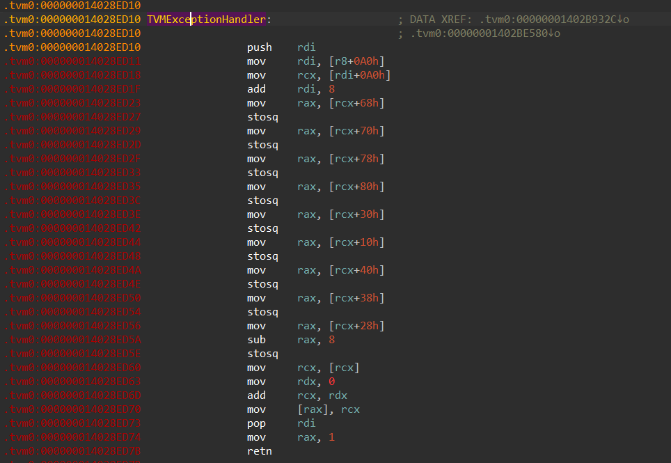 Tencent VM language-specific exception handler staging guest non-volatile registers for the unwinder
