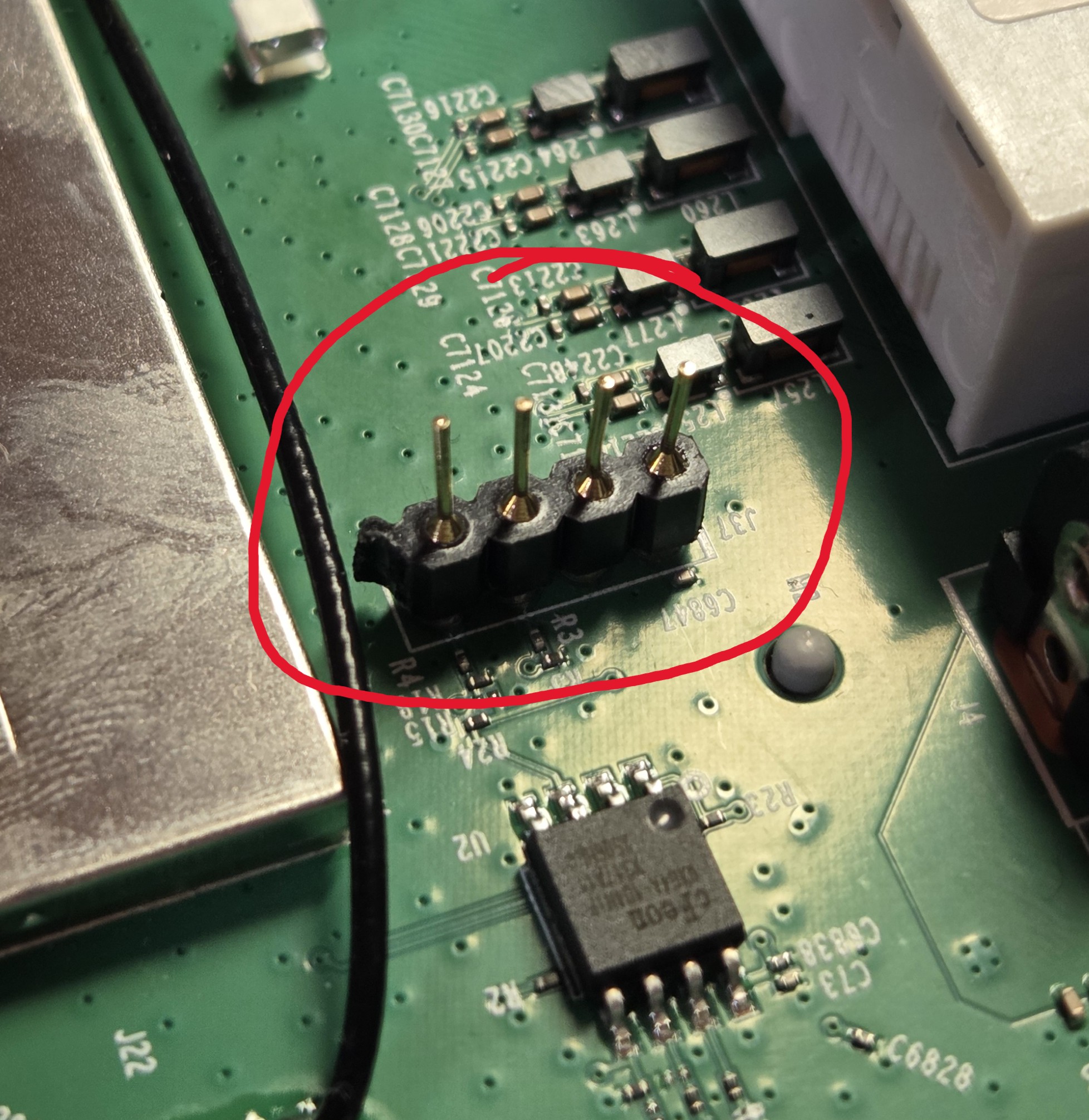 Soldered UART pins
