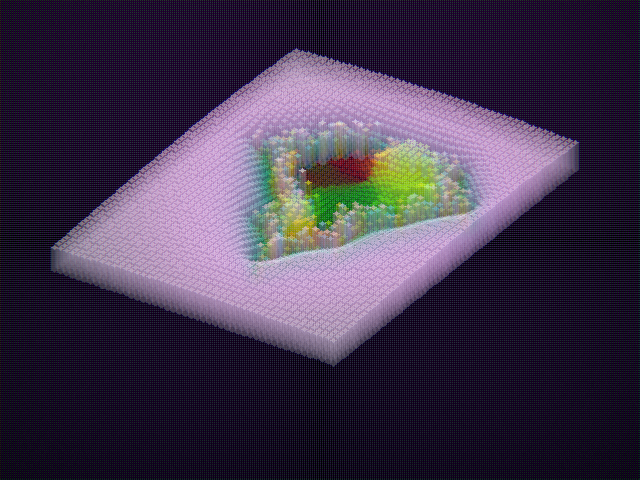 Image World 3D scene: an image rendered as an isometric voxel heightmap