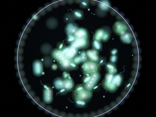 Microbes scene: translucent bacteria under a microscope