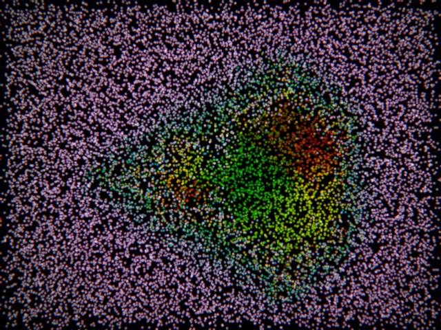 Photo Particles scene: an image scattered into music-reactive particles