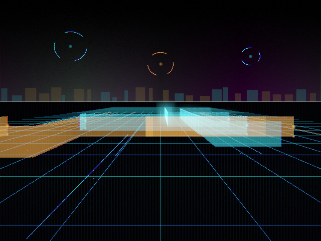 Tron scene: neon Grid floor with light-cycle ribbon walls