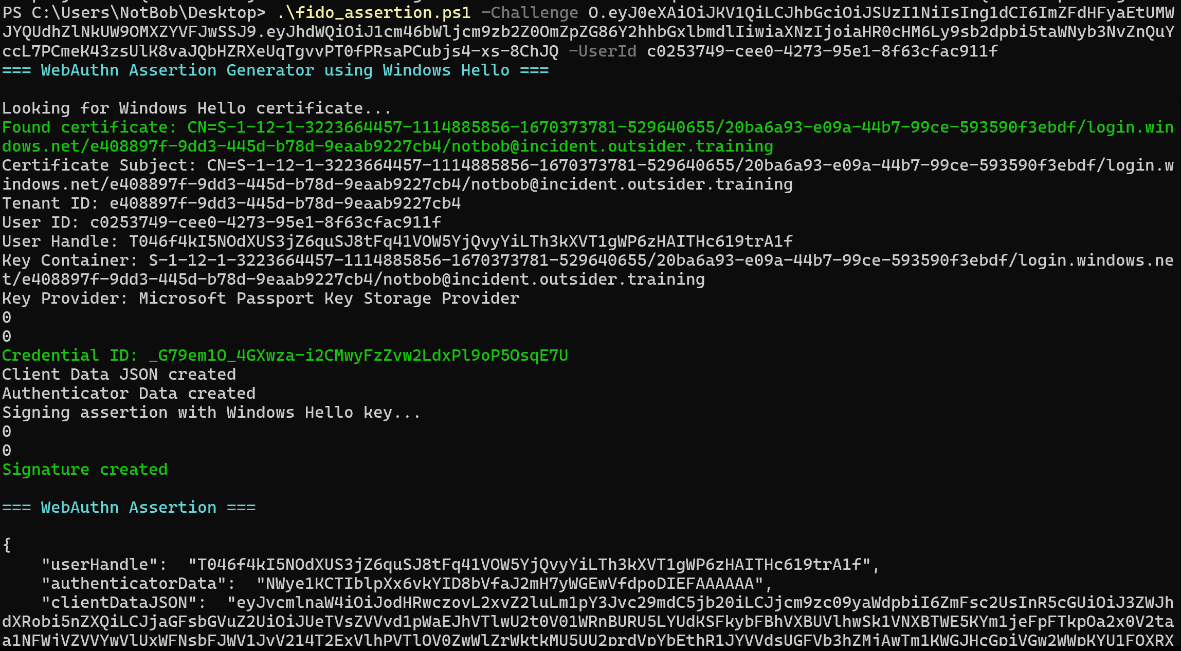 FIDO authentication PowerShell script using the WHFB key