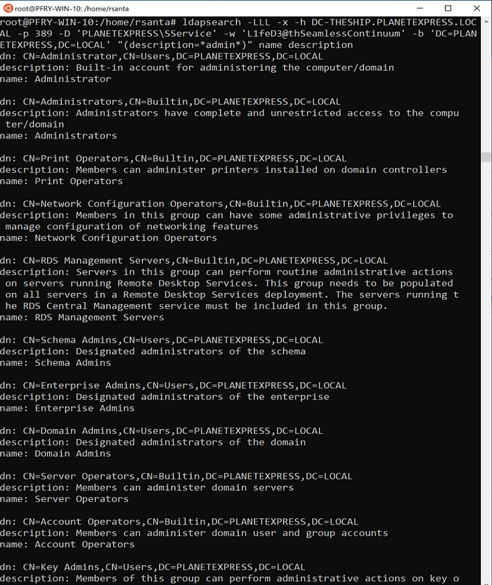 ldapsearch description=*admin* first screenshot
