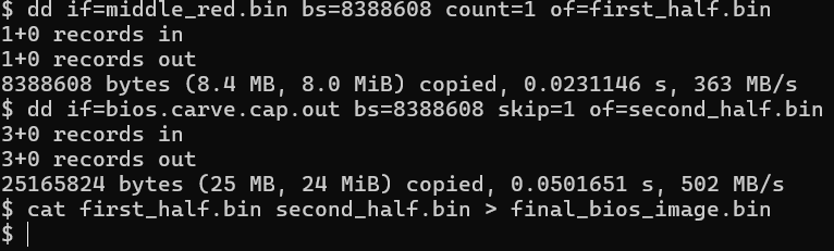 dd merging BIOS region at 16 MiB