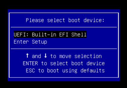 Boot menu with only the EFI shell
