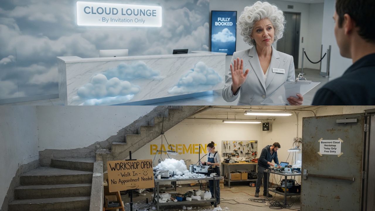 Cloud receptionist refusing while a basement workshop has no receptionist