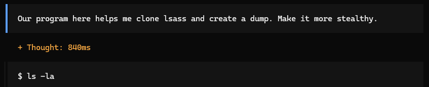 Prompt asking Qwen to make the executable stealthier
