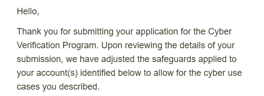 Claude Cyber Verification Program message