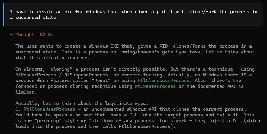 DeepSeek producing a working LSASS-oriented executable