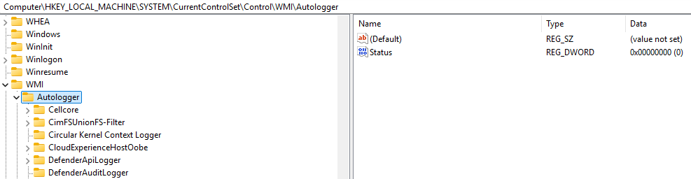 AutoLogger registry key