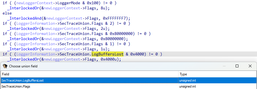 EtwpSecurityLoggers array