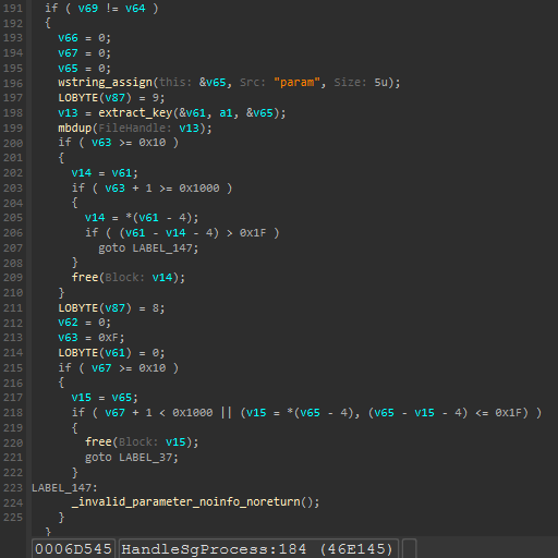 IDA snippet of param key extraction and mbdup only