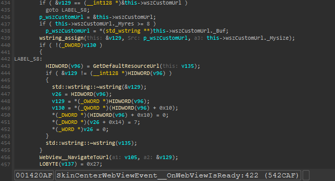 IDA snippet of missing checks on custom URL, direct navigation